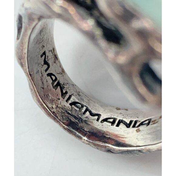 Rare Mania Mania 925 Silver Amazonite Crescent Moon Chunky Statement Ring SZ. 8 - Picture 2 of 16